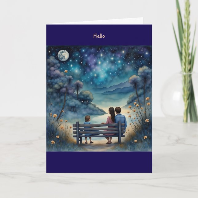 Carte Remarque : lumière de lune avec vitre de famille à (Devant)