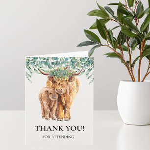 Carte Remerciement Baby Shower Highland Cow Eucalyptus