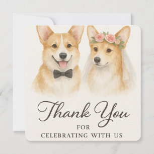 Carte Remerciement de mariage aquarelle Corgi