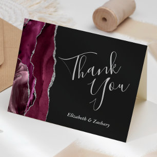 Carte Remerciement de mariage argent foncé Agate Bourgog