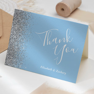 Carte Remerciement de mariage bleu pastel bordure paille