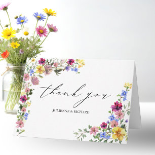 Carte Remerciement de mariage bohème aux fleurs sauvages