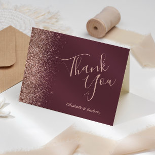 Carte Remerciement de mariage bordeaux avec bordure pail
