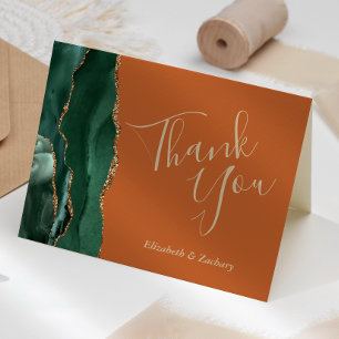 Carte Remerciement de mariage Émeraude Vert Agate Or Rou