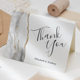 Carte Remerciement de mariage en agate gris blanc or