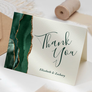Carte Remerciement de mariage en agate vert émeraude or