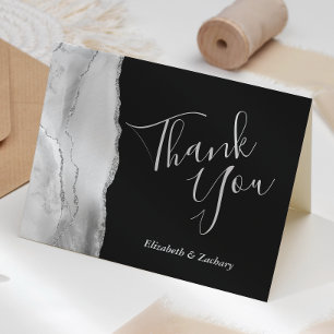Carte Remerciement de mariage gris blanc argent agate fo