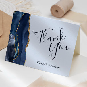 Carte Remerciement de mariage Navy bleu clair agate or