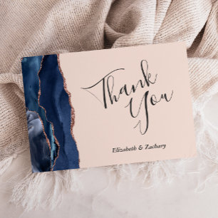 Carte Remerciement de mariage Navy Rose Gold Agate Blush