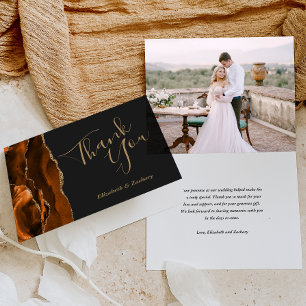 Carte Remerciement de mariage or agate rouille photo som