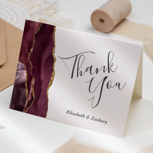 Carte Remerciement de mariage Rose Bourgogne Agate Gold