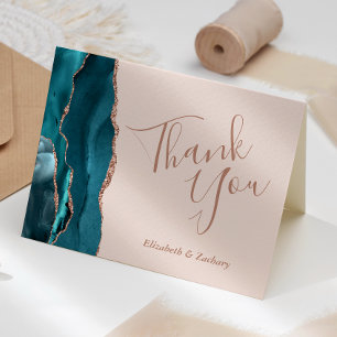 Carte Remerciement de mariage Rose Gold Blush Pink Agate