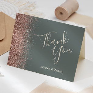 Carte Remerciement de mariage Rose Gold Deep Sage Green