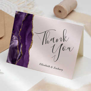 Carte Remerciement de mariage Rose Gold Pâle Agate Viole
