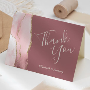 Carte Remerciement de mariage Rose Poussiéreuse Agate Or