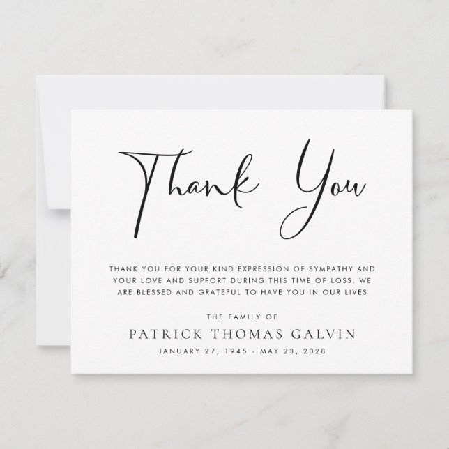 Carte Remerciements de Funérailles Élégants (Devant)