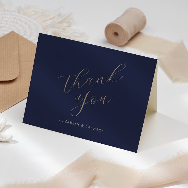 Carte Remerciements de mariage à l'écriture dorée bleu m (Créateur téléchargé)