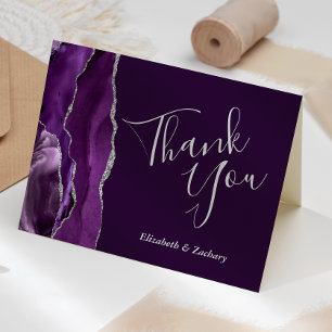 Carte Remerciements de mariage en argent plum pourpre Ag
