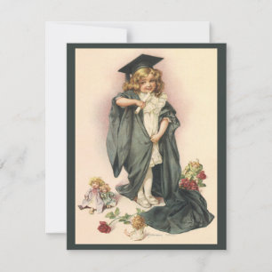 Carte Remise de diplômes vintage, fille portant une toqu