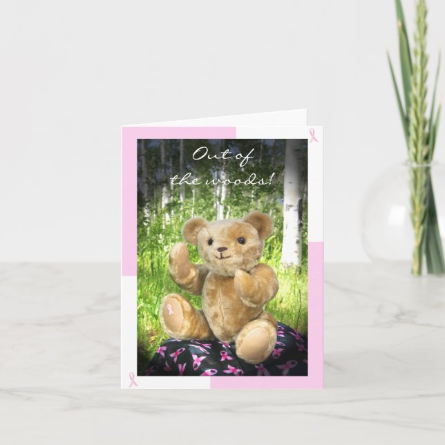 Carte Remise du cancer du sein—Ours en peluche—Rubans ro (Devant)