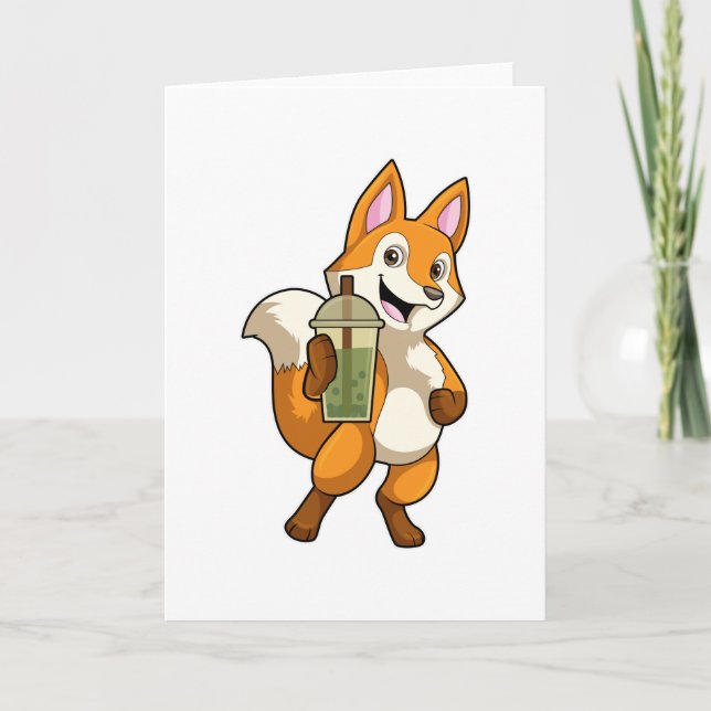 Carte Renard à boire avec du thé à bulle (Devant)