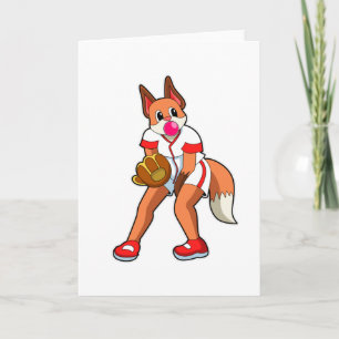 Carte Renard au baseball avec gant de baseball