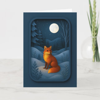Carte Renard au clair de lune dans la forêt enneigée