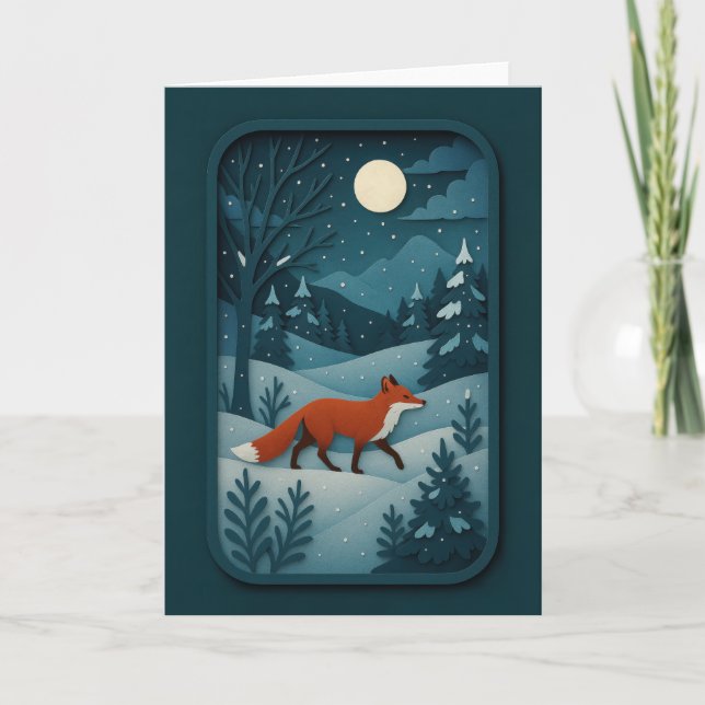 Carte Renard au clair de lune dans la forêt enneigée (Devant)