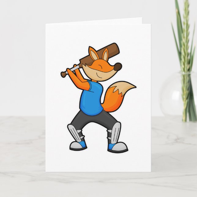 Carte Renard au cricket avec batte de cricket (Devant)
