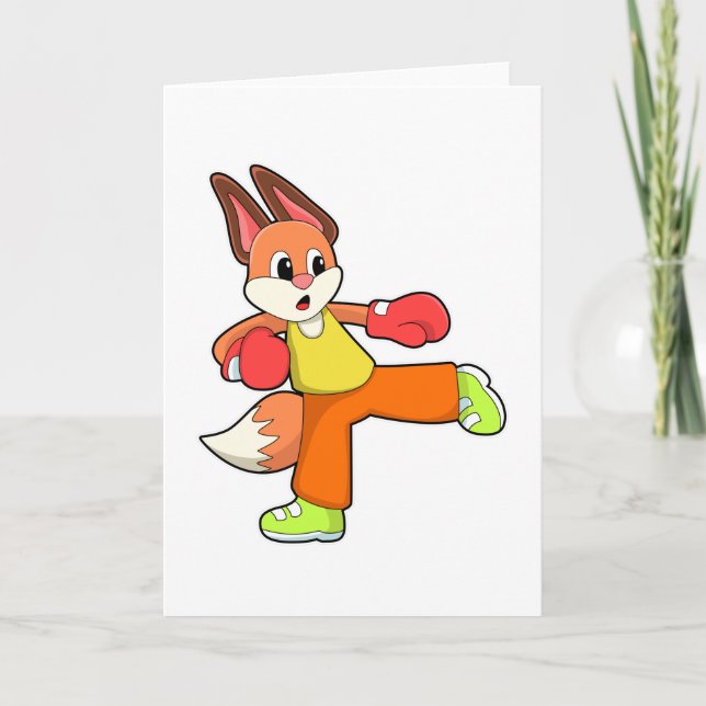 Carte Renard aux arts martiaux Boxing avec gants de boxe (Devant)