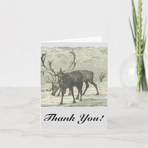 Carte Renard avec Antlers, "Merci", Vintage Look