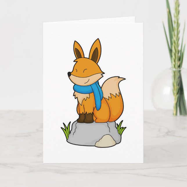 Carte Renard avec Écharpe sur Rocher (Devant)