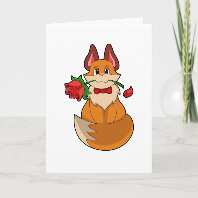 Carte Renard avec fleur Rose (Devant)