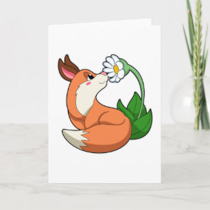 Carte Renard avec fleurs blanches