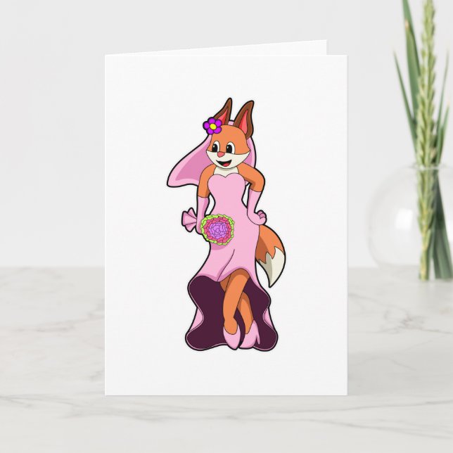 Carte Renard avec robe Mariage & Bund de Fleur (Devant)