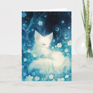 Carte Renard blanc en effusion de fleurs