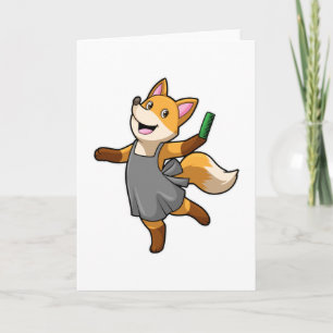 Carte Renard coiffeur avec ciseaux