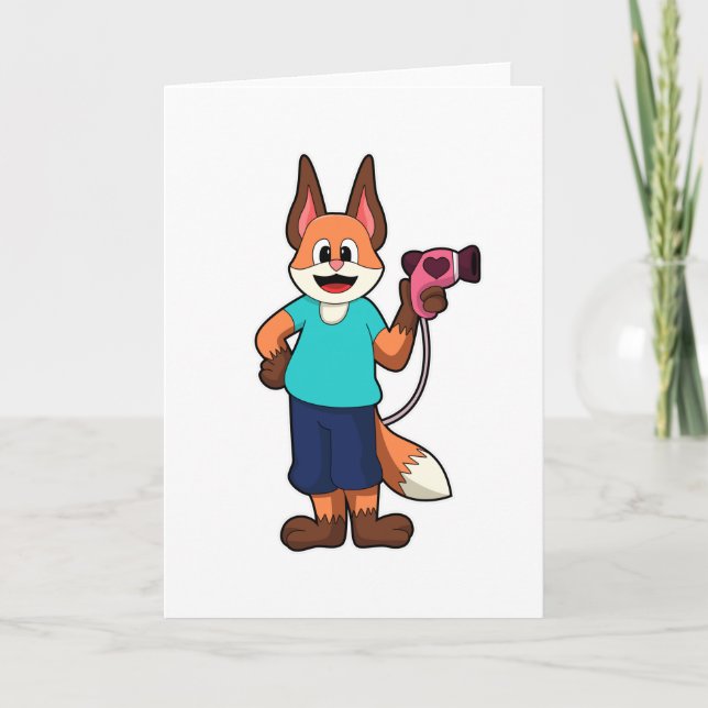 Carte Renard comme coiffeur avec sèche-cheveux (Devant)