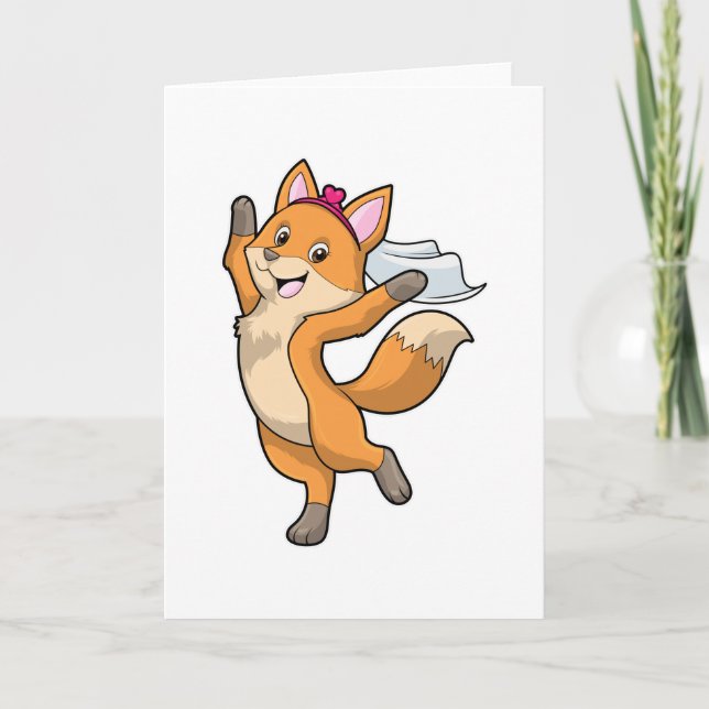 Carte Renard comme mariée avec Voile & Coeur (Devant)