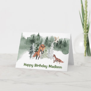 Carte Renard de la forêt aquarelle anniversaire personna