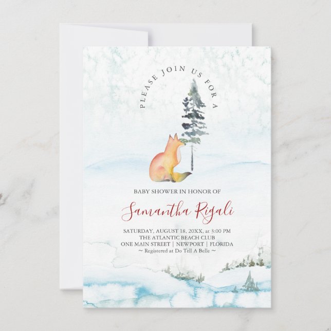 Carte Renard des bois et Baby shower verdoyant (Devant)