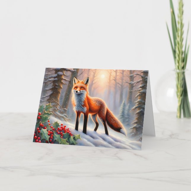 Carte Renard d'hiver magique Holly Berries Noël (Devant)