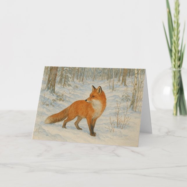 Carte Renard en hiver Noël neige (Devant)