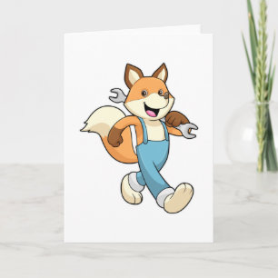 Carte Renard en mécanicien avec clé à écrou