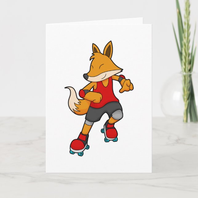 Carte Renard en patineur avec des patins à roulettes (Devant)