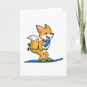 Carte Renard en ski avec des pôles de ski