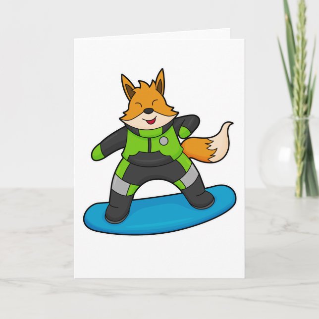 Carte Renard en snowboardeur avec snowboard (Devant)