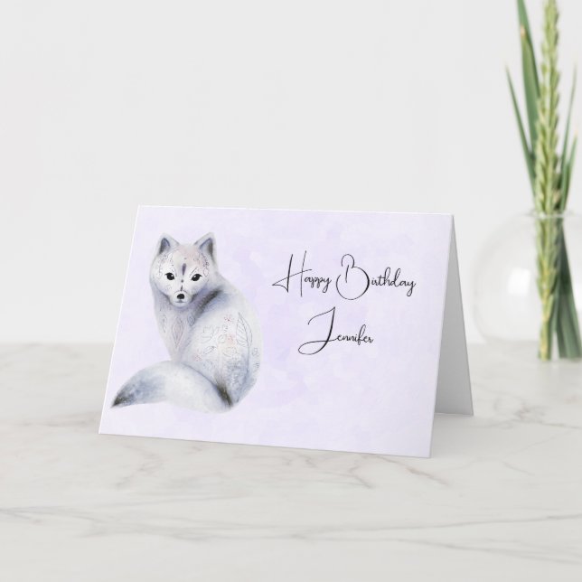 Carte Renard nordique mignon avec marques florales Anniv (Devant)