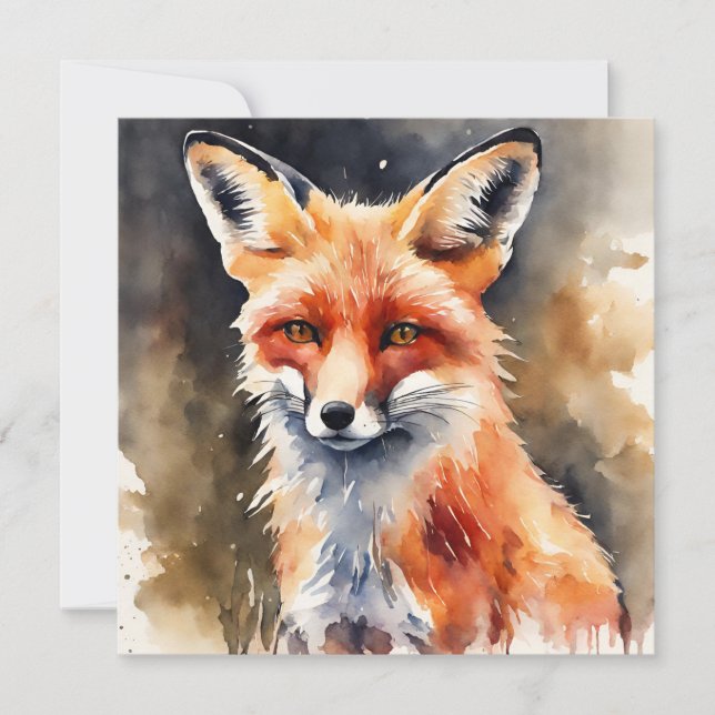 Carte Renard rouge aquarelle abstrait (Devant)