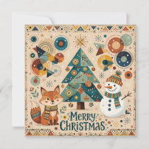 Renard Rouge Et Bonhomme de Neige Joyeux Noël